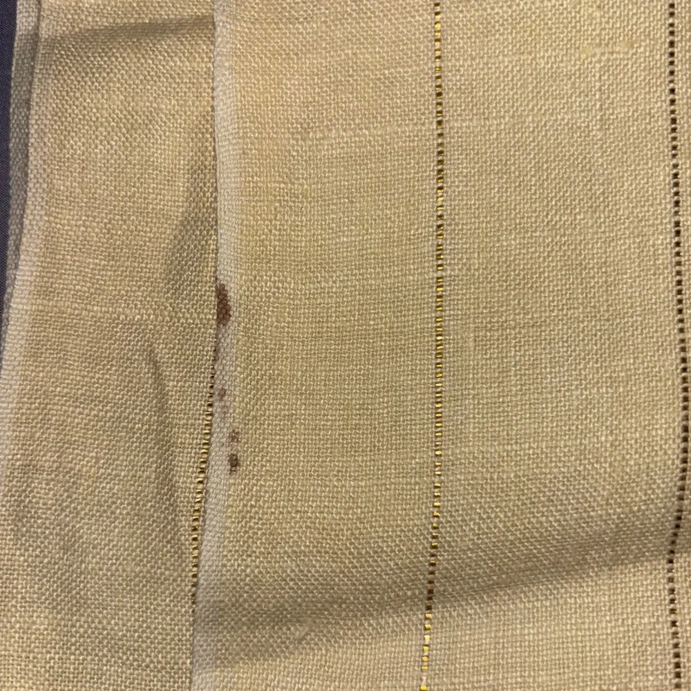 Vintage Embroidered Fall Leaf Table Cloth 60x75 Cream Gold Pinstripe Harvest